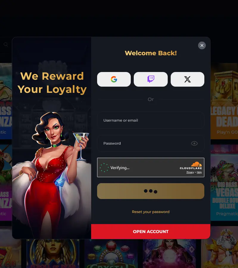 Login-Bereich von Goldwin Casino mit E-Mail- und Passwortfeld