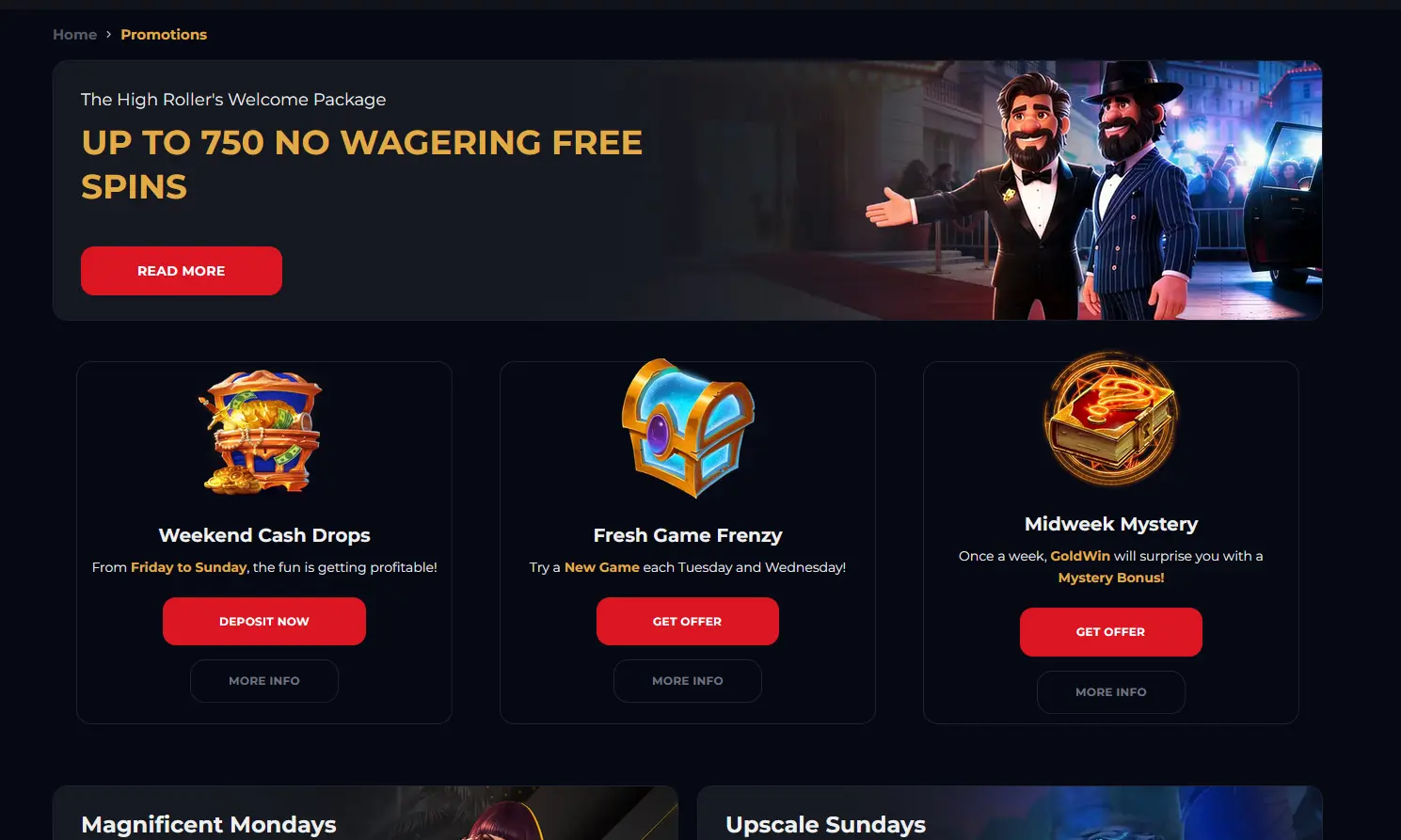 Übersicht der Aktionen und Boni im Goldwin Casino